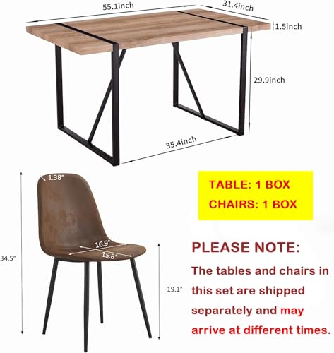 MUUOKY Dining Table Set for 4, Modern 55'' Wood Dining Table, Fabric Dining Chairs 4,Table and Chairs Set of 4,Ideal for Kitchen Dining Room