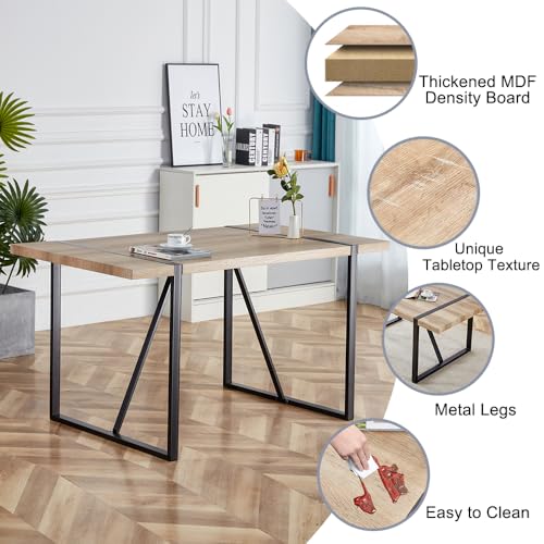 MUUOKY Dining Table Set for 4, Modern 55'' Wood Dining Table, Fabric Dining Chairs 4,Table and Chairs Set of 4,Ideal for Kitchen Dining Room