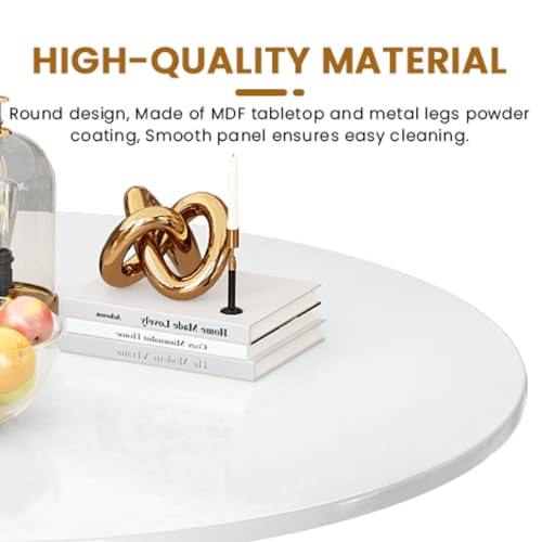 LTTROMAT 42 Inch Round Dining Table, Pure White Tulip Dining Table Tulip Table W/0.71" Thickness & Metal Pedestal Base for 4 to 6 People, Modern Round Kitchen Table Leisure Table Circle Coffee Table