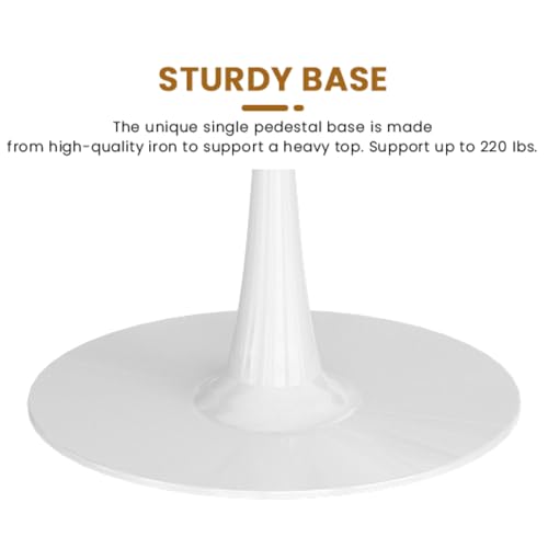 LTTROMAT 42 Inch Round Dining Table, Pure White Tulip Dining Table Tulip Table W/0.71" Thickness & Metal Pedestal Base for 4 to 6 People, Modern Round Kitchen Table Leisure Table Circle Coffee Table
