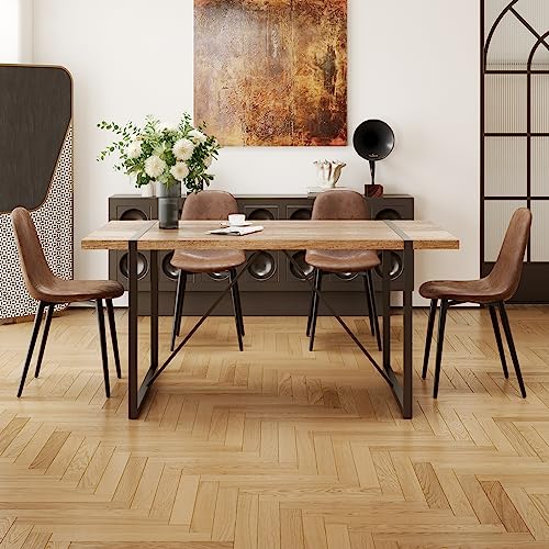 MUUOKY Dining Table Set for 4, Modern 55'' Wood Dining Table, Fabric Dining Chairs 4,Table and Chairs Set of 4,Ideal for Kitchen Dining Room