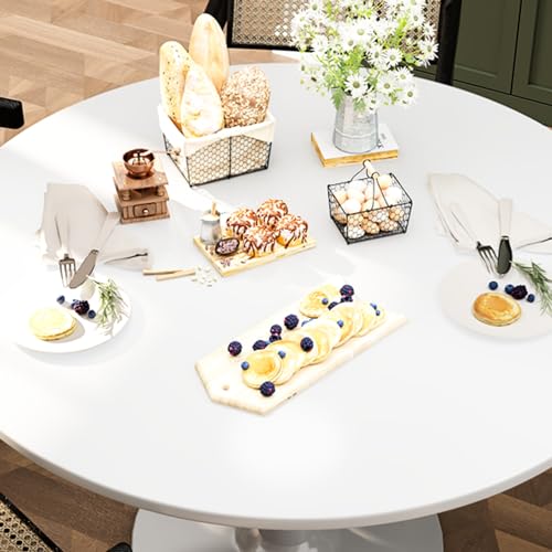 LTTROMAT 42 Inch Round Dining Table, Pure White Tulip Dining Table Tulip Table W/0.71" Thickness & Metal Pedestal Base for 4 to 6 People, Modern Round Kitchen Table Leisure Table Circle Coffee Table