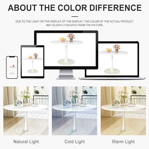 DKLGG White Marble Round Dining Table, 42.1" Tulip Table Kitchen Dining Table 4-6 People with MDF Table Top & Pedestal Base, Mid-Century End Table Leisure Coffee Table Office Living Room Table