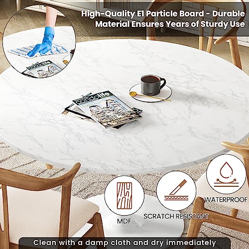 DKLGG White Marble Round Dining Table, 42.1" Tulip Table Kitchen Dining Table 4-6 People with MDF Table Top & Pedestal Base, Mid-Century End Table Leisure Coffee Table Office Living Room Table