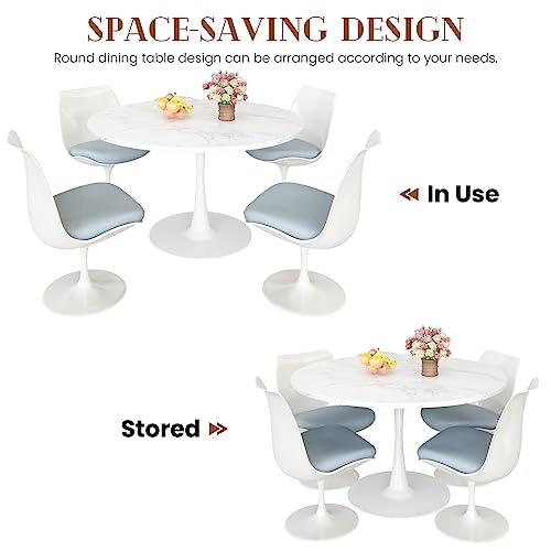 DKLGG White Marble Round Dining Table, 42.1" Tulip Table Kitchen Dining Table 4-6 People with MDF Table Top & Pedestal Base, Mid-Century End Table Leisure Coffee Table Office Living Room Table