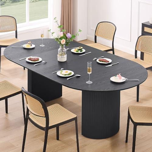WILLIAMSPACE 86.61" Wood Extendable Dining Table for 6 to 8, Modern Oval Kitchen Table with Wooden Pedestal Base, Mid Century Large Round Dining Room Table Furniture, Easy to Assemble, Black