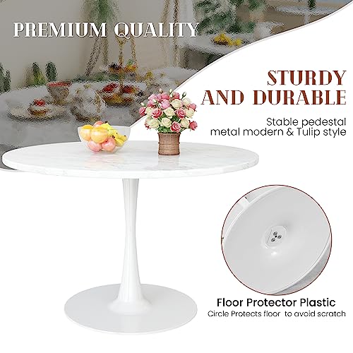 DKLGG White Marble Round Dining Table, 42.1" Tulip Table Kitchen Dining Table 4-6 People with MDF Table Top & Pedestal Base, Mid-Century End Table Leisure Coffee Table Office Living Room Table