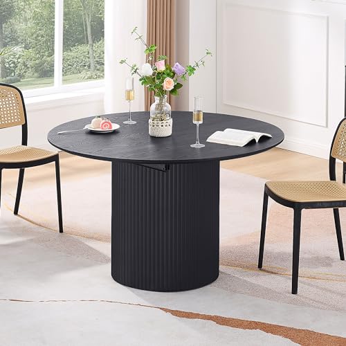 WILLIAMSPACE 86.61" Wood Extendable Dining Table for 6 to 8, Modern Oval Kitchen Table with Wooden Pedestal Base, Mid Century Large Round Dining Room Table Furniture, Easy to Assemble, Black