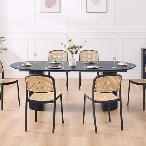 WILLIAMSPACE 86.61" Wood Extendable Dining Table for 6 to 8, Modern Oval Kitchen Table with Wooden Pedestal Base, Mid Century Large Round Dining Room Table Furniture, Easy to Assemble, Black