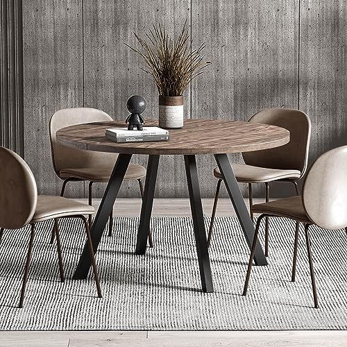 SIMTONAL Round Wood Dining Table for 4-6, 47" Mid Century Modern Kitchen Table (Only Table), Brown