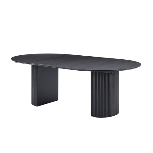 WILLIAMSPACE 86.61" Wood Extendable Dining Table for 6 to 8, Modern Oval Kitchen Table with Wooden Pedestal Base, Mid Century Large Round Dining Room Table Furniture, Easy to Assemble, Black