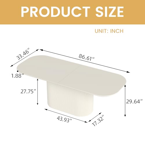 Guyii 86.61" Oval Dining Table, Modern Kitchen Table for 8 People, Indoor Rectangular Dining Room Table for Kitchen, Bar, Living Room, Home, Cream White, Table Only