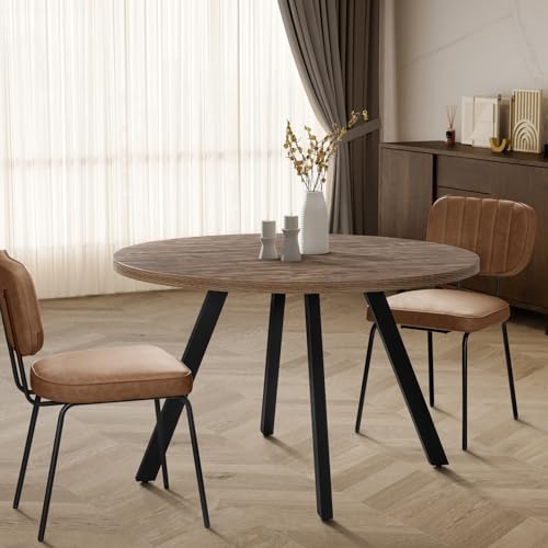 SIMTONAL Round Wood Dining Table for 4-6, 47" Mid Century Modern Kitchen Table (Only Table), Brown