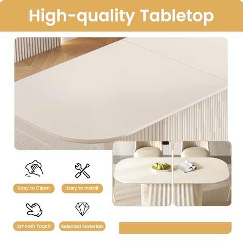 Guyii 86.61" Oval Dining Table, Modern Kitchen Table for 8 People, Indoor Rectangular Dining Room Table for Kitchen, Bar, Living Room, Home, Cream White, Table Only