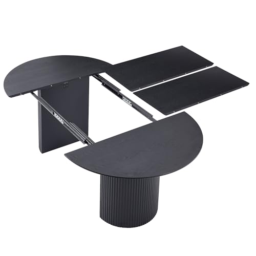 WILLIAMSPACE 86.61" Wood Extendable Dining Table for 6 to 8, Modern Oval Kitchen Table with Wooden Pedestal Base, Mid Century Large Round Dining Room Table Furniture, Easy to Assemble, Black