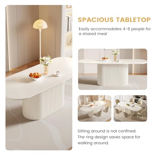 Guyii 86.61" Oval Dining Table, Modern Kitchen Table for 8 People, Indoor Rectangular Dining Room Table for Kitchen, Bar, Living Room, Home, Cream White, Table Only