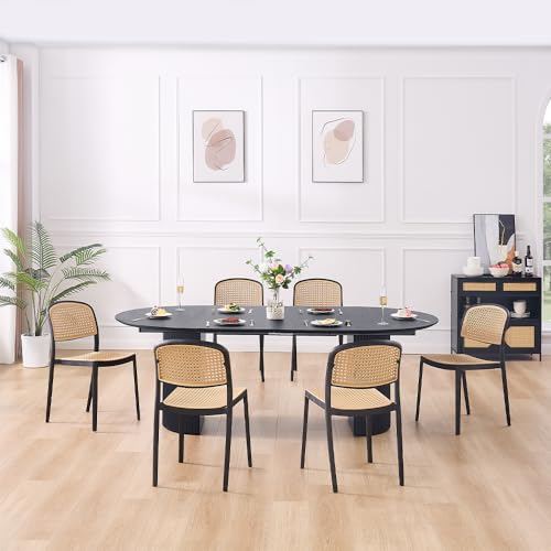 WILLIAMSPACE 86.61" Wood Extendable Dining Table for 6 to 8, Modern Oval Kitchen Table with Wooden Pedestal Base, Mid Century Large Round Dining Room Table Furniture, Easy to Assemble, Black