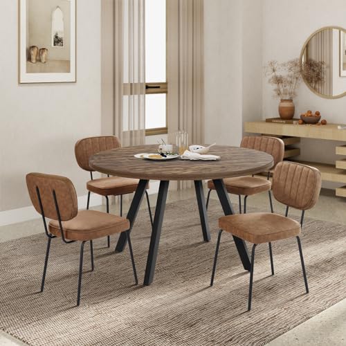 SIMTONAL Round Wood Dining Table for 4-6, 47" Mid Century Modern Kitchen Table (Only Table), Brown