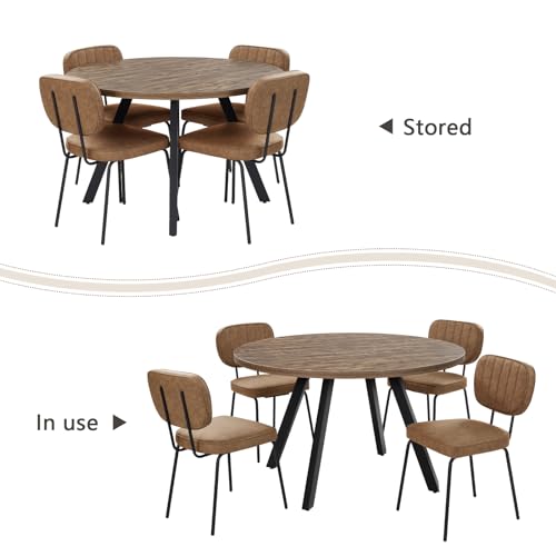 SIMTONAL Round Wood Dining Table for 4-6, 47" Mid Century Modern Kitchen Table (Only Table), Brown