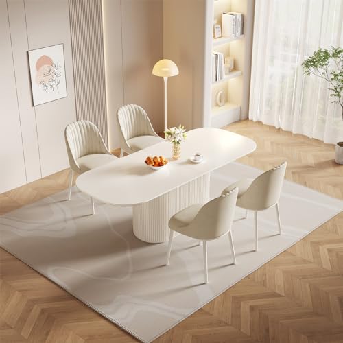 Guyii 86.61" Oval Dining Table, Modern Kitchen Table for 8 People, Indoor Rectangular Dining Room Table for Kitchen, Bar, Living Room, Home, Cream White, Table Only