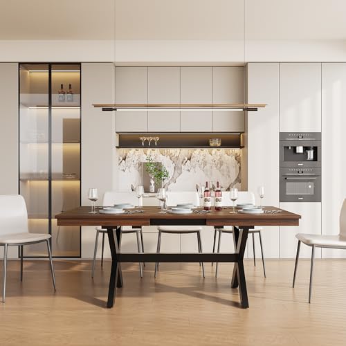 Boloni 59"-76" Extendable Dining Table for 4-8 Person, Space-Saving Folding Dining Table, Extra Long Transformer Table with Extension Leaves Holder, Walnut