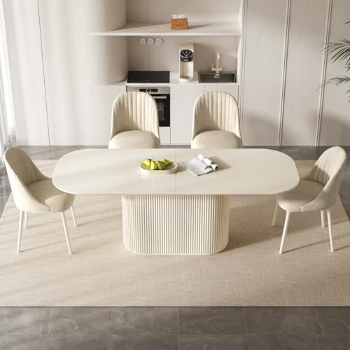 Guyii 86.61" Oval Dining Table, Modern Kitchen Table for 8 People, Indoor Rectangular Dining Room Table for Kitchen, Bar, Living Room, Home, Cream White, Table Only