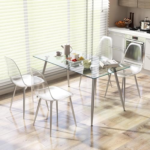 Tangkula Glass Dining Table Set for 4, Modern Kitchen Table and Chairs, Glass Dining Room Table Set for Small Living Room, Kitchen