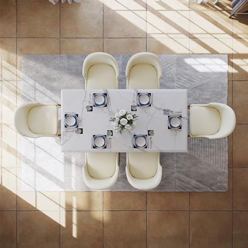 POVISON Marble Dining Table for 6, Modern Dining Room Table 71" for Kitchen & Dining Room, Luxury White Marble Table Top with Gold Trestle Pedestal(Dining Table Only)