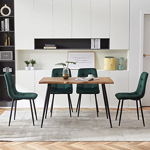NORDICANA 5-Piece Dining Table Set, 47 in Modern Irregular Rectangle Kitchen Table & 4 Forest Green Velvet Upholstery Side Chairs, Metal Legs, Dining Room Set for 4