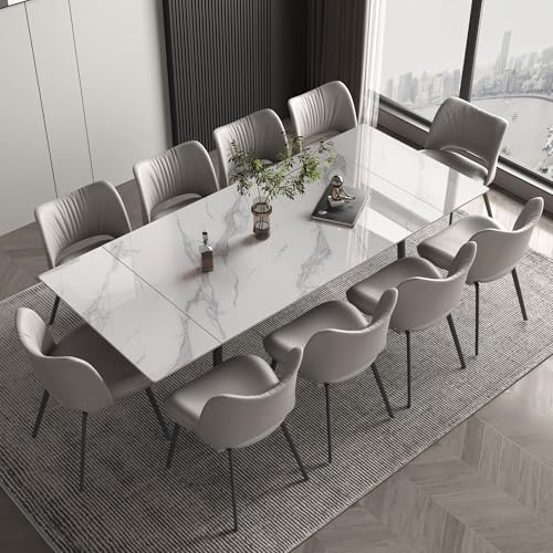 Luck Live 62.9'' to 94.4'' Extendable Dining Tables for 6 to 10 - New sintered Stone Material Rectangle Dining Table -High Hardness，White, Easy