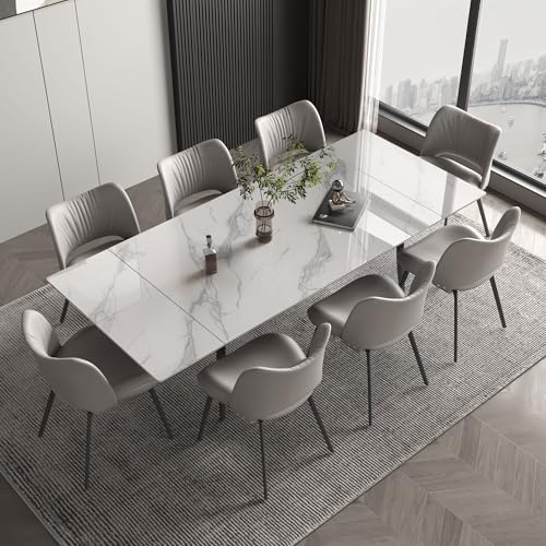 Luck Live 62.9'' to 94.4'' Extendable Dining Tables for 6 to 10 - New sintered Stone Material Rectangle Dining Table -High Hardness，White, Easy