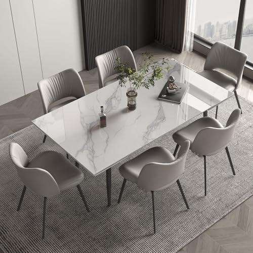 Luck Live 62.9'' to 94.4'' Extendable Dining Tables for 6 to 10 - New sintered Stone Material Rectangle Dining Table -High Hardness，White, Easy