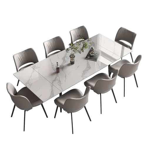 Luck Live 62.9'' to 94.4'' Extendable Dining Tables for 6 to 10 - New sintered Stone Material Rectangle Dining Table -High Hardness，White, Easy