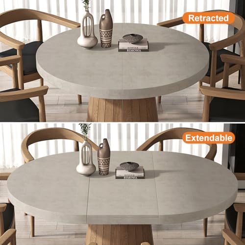 homary 39"-55" Round Extendable Dining Table Farmhouse Oval Kitchen Table Pedestal Dining Room Table for 6 Persons