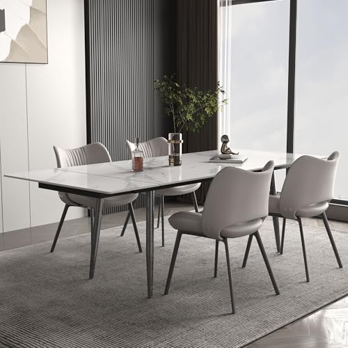 Luck Live 62.9'' to 94.4'' Extendable Dining Tables for 6 to 10 - New sintered Stone Material Rectangle Dining Table -High Hardness，White, Easy