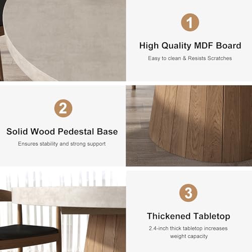 homary 39"-55" Round Extendable Dining Table Farmhouse Oval Kitchen Table Pedestal Dining Room Table for 6 Persons