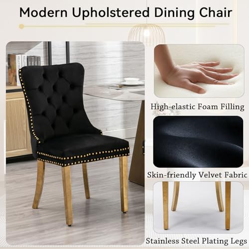 Modern Marble Dining Table Set for 6, 7 Piece Black Faux Marble Dining Room Table Set,70" Rectangular Kitchen Table Set w/6 Black Velvet Upholstered Chairs w/Stainless Steel Legs for Dining Room