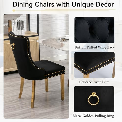 Modern Marble Dining Table Set for 6, 7 Piece Black Faux Marble Dining Room Table Set,70" Rectangular Kitchen Table Set w/6 Black Velvet Upholstered Chairs w/Stainless Steel Legs for Dining Room