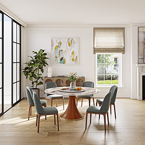 POVISON Modern Round Dining Table with Lazy Susan, White Dining Table for 6, Sintered Stone Dining Table Top with Solid Ash Wood Base, Round Kitchen Table for Dining Room Table, 53"(Table Only)