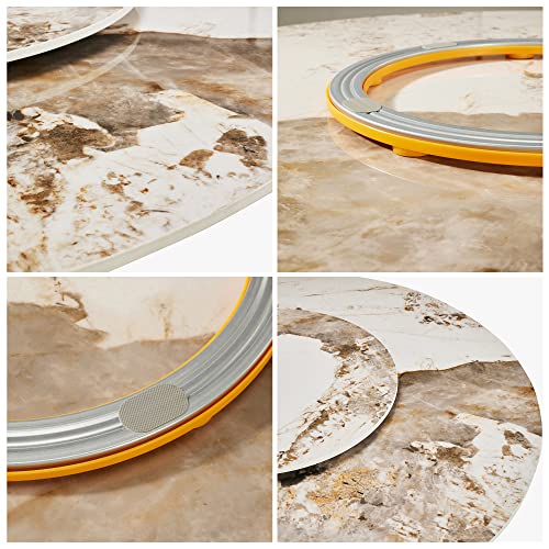 POVISON Modern Round Dining Table with Lazy Susan, White Dining Table for 6, Sintered Stone Dining Table Top with Solid Ash Wood Base, Round Kitchen Table for Dining Room Table, 53"(Table Only)