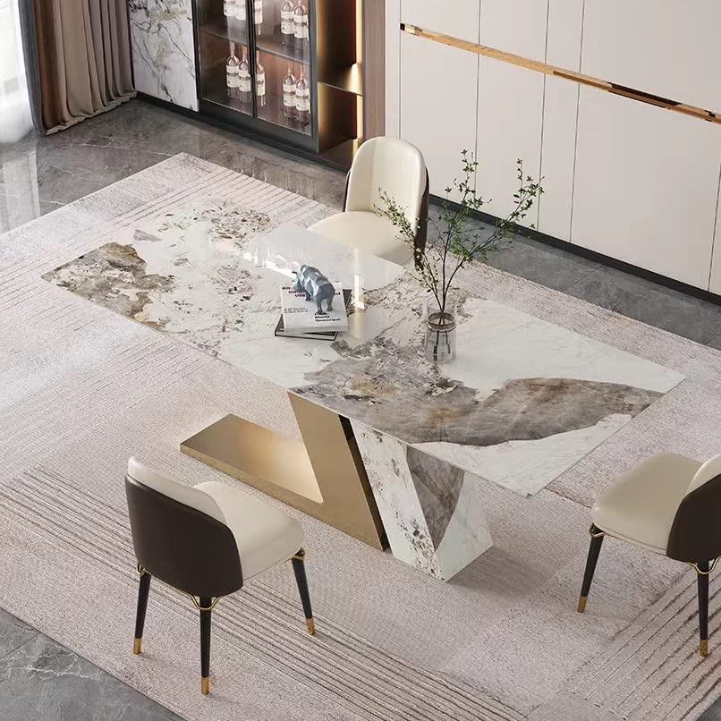 Runboll Modern Sintered Stone Dining Table Mid-Century Kitchen Dining Room Table with Stainless Steel Base(Not Included Chairs)