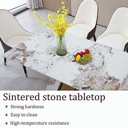 Runboll Modern Sintered Stone Dining Table Mid-Century Kitchen Dining Room Table with Stainless Steel Base(Not Included Chairs)