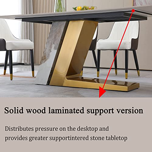 Runboll Modern Sintered Stone Dining Table Mid-Century Kitchen Dining Room Table with Stainless Steel Base(Not Included Chairs)