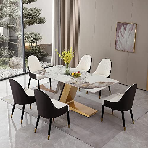Runboll Modern Sintered Stone Dining Table Mid-Century Kitchen Dining Room Table with Stainless Steel Base(Not Included Chairs)