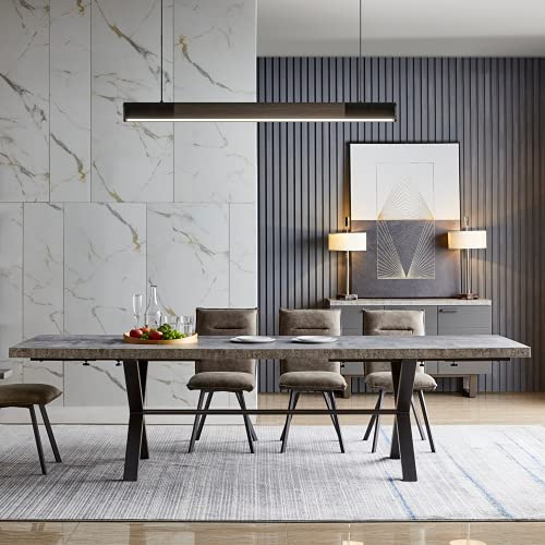 Acanva Expandable Dining Table for 6-8 Seat, Modern Rectangle Design with Extension Leaf for Kitchen Restaurant, Thicker Top and Carbon Steel Pedestal, 74.9''(+40)Wx37''Dx30''H, Dark Grey