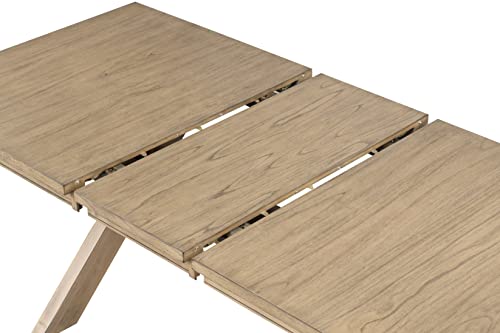 Roundhill Furniture Raven Wood 6-Piece Dining Set, Extendable Trestle Dining Table with 4 Chairs and Bench, Glazed Pine Brown