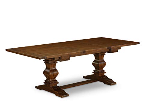 East West Furniture LAFL11-87-16 11 Piece Dinette Set Includes a Rectangle Dining Table with Removable Leaf and 10 Dark Khaki Linen Fabric Parson Dining Chairs, 42x92 Inch, Walnut