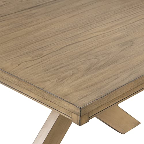 Roundhill Furniture Raven Wood 6-Piece Dining Set, Extendable Trestle Dining Table with 4 Chairs and Bench, Glazed Pine Brown