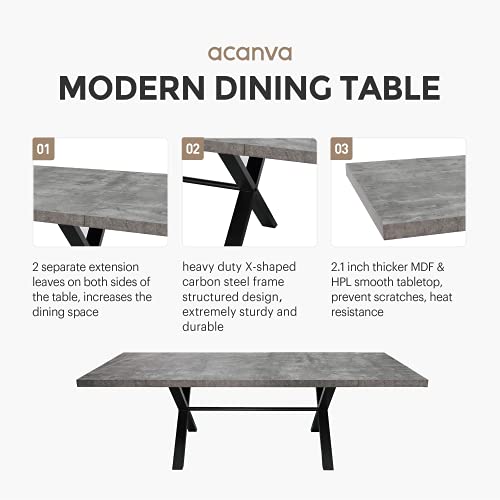 Acanva Expandable Dining Table for 6-8 Seat, Modern Rectangle Design with Extension Leaf for Kitchen Restaurant, Thicker Top and Carbon Steel Pedestal, 74.9''(+40)Wx37''Dx30''H, Dark Grey