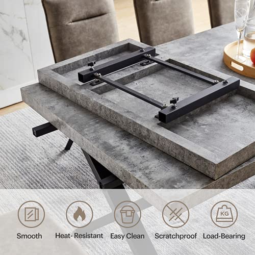 Acanva Expandable Dining Table for 6-8 Seat, Modern Rectangle Design with Extension Leaf for Kitchen Restaurant, Thicker Top and Carbon Steel Pedestal, 74.9''(+40)Wx37''Dx30''H, Dark Grey